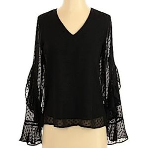 IZ Byer Black With Shear Bell Sleeved Blouse